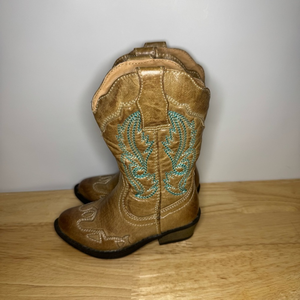 Flex West Toddler Girls Cowboy Boots 5M Brown Teal Western Coastal Cowgirl Rodeo